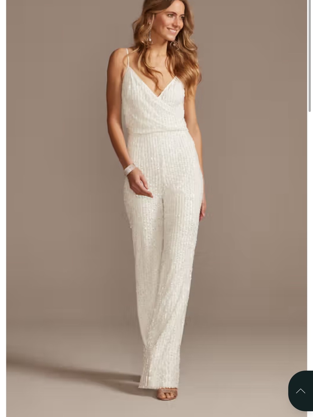 David's Bridal Ivory Sequin V-Neck Jumpsuit